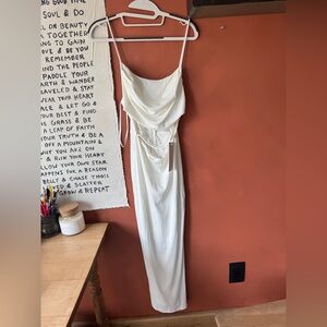 Vici White Backless Cowl Slip Midi Dress